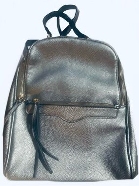 Metallic Silver Women's Backpack with Front Zip Pocket
